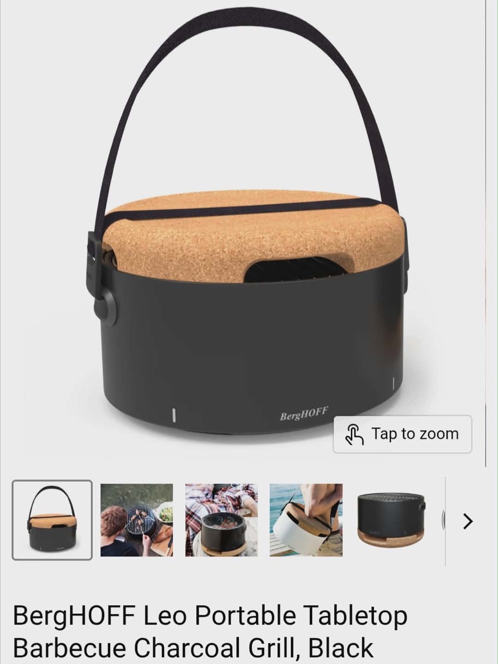 BergHOFF Black Tabletop Grill with Cork Base
